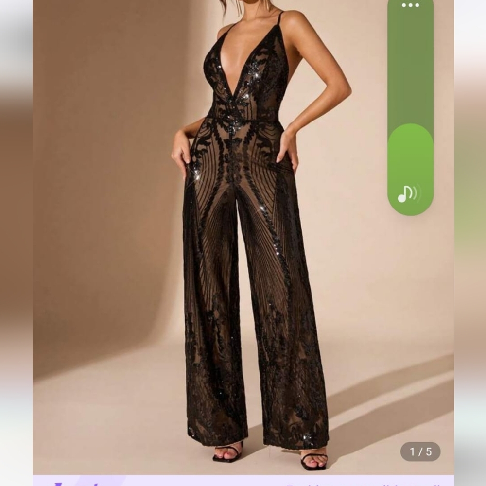 Elegant Black Sequin Jumpsuit